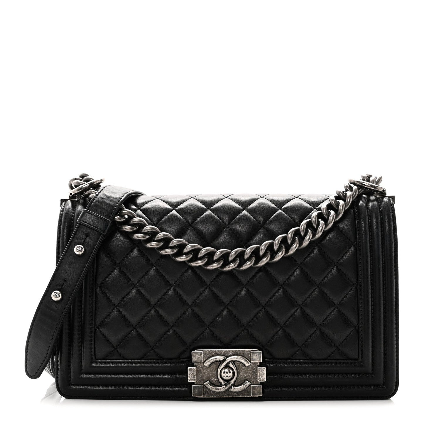 Lambskin Quilted Medium Boy Flap Black