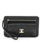 Lambskin Quilted Front Pocket Wristlet Black
