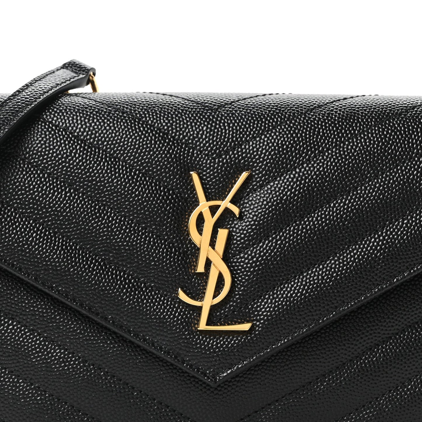 Grain De Poudre Matelasse Chevron Monogram Envelope Chain Wallet Black