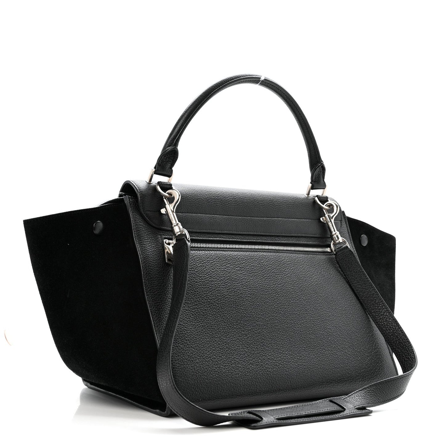 Drummed Calfskin Suede Medium Trapeze Black