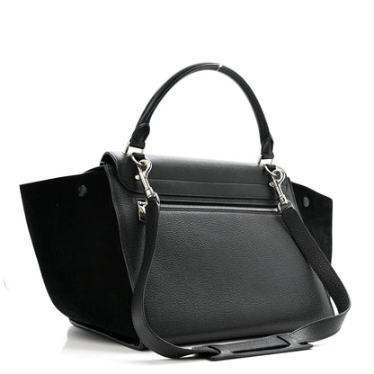 Drummed Calfskin Suede Medium Trapeze Black
