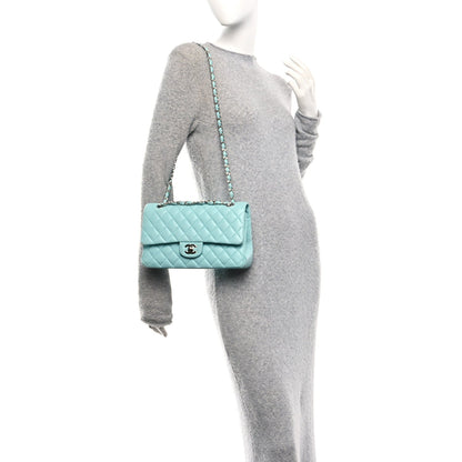 Lambskin Quilted Medium Double Flap Light Blue