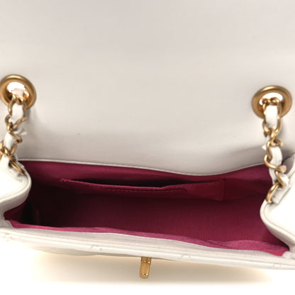 Lambskin Quilted Small Circular Handle Bag White