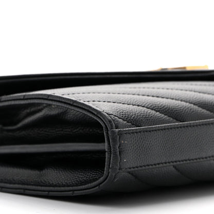 Grain De Poudre Matelasse Chevron Monogram Chain Wallet Black