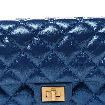 Metallic Aged Calfskin Quilted 2.55 Reissue Flap Belt Bag Clutch Blue