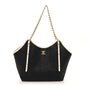 Calfskin Raffia Braided Small Shopping Tote Black White