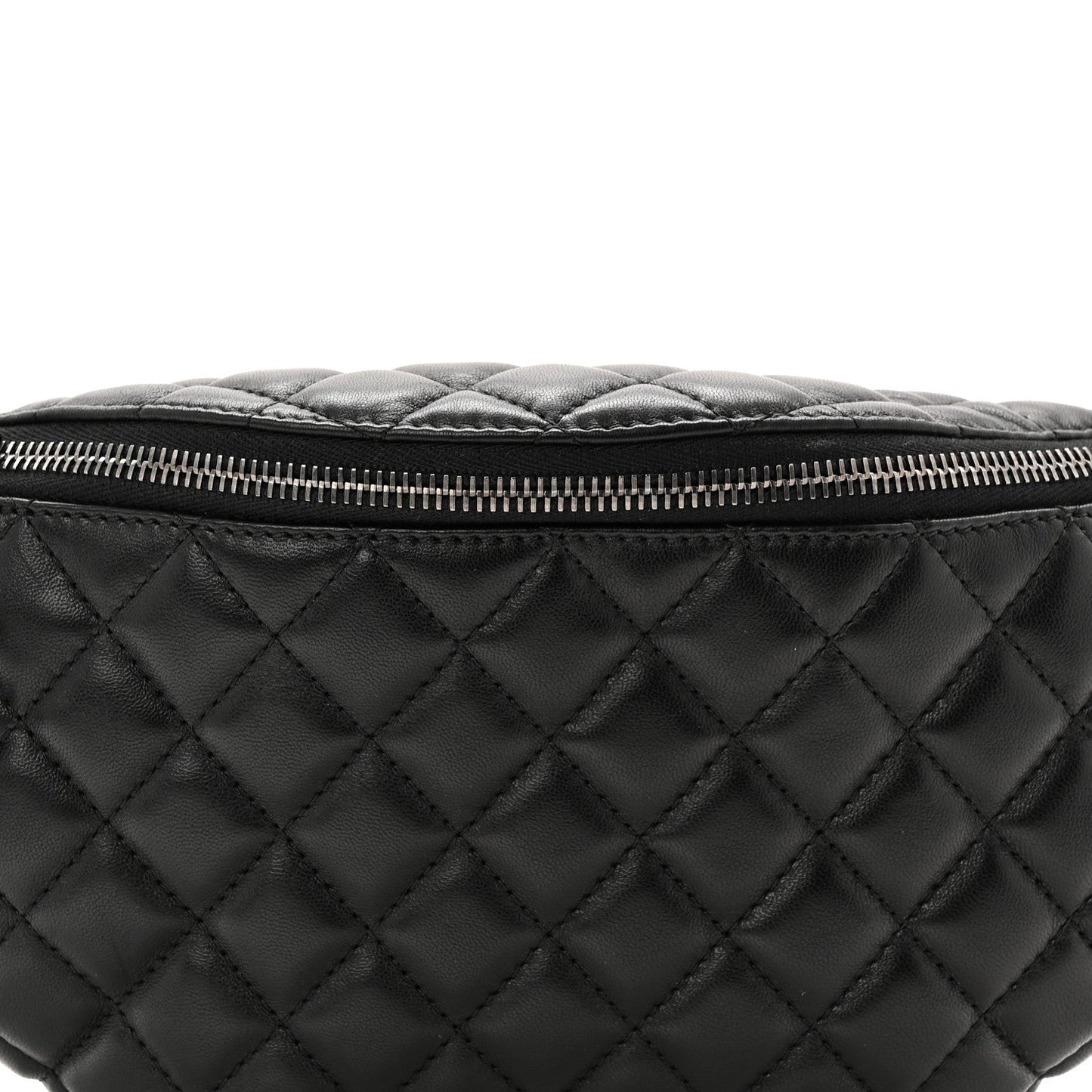 Lambskin Quilted Banane Waist Bag Fanny Pack Black