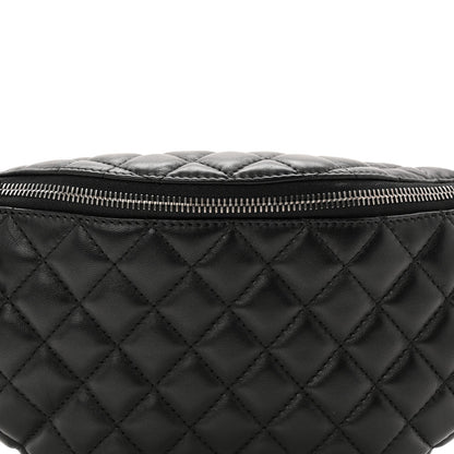 Lambskin Quilted Banane Waist Bag Fanny Pack Black