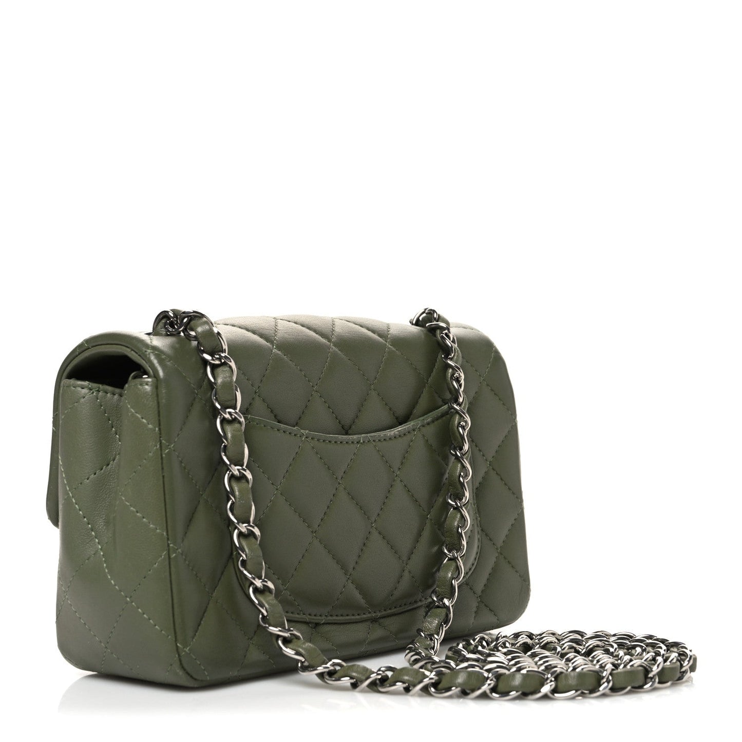 Lambskin Quilted Mini Rectangular Flap Green