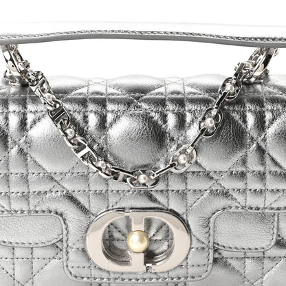 Metallic Lambskin Cannage Mini Jolie Top Handle Bag Silver