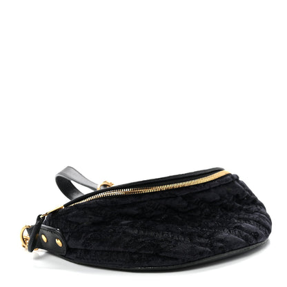 Crushed Velvet Logo Embossed XXS Souvenir Belt Bag Black