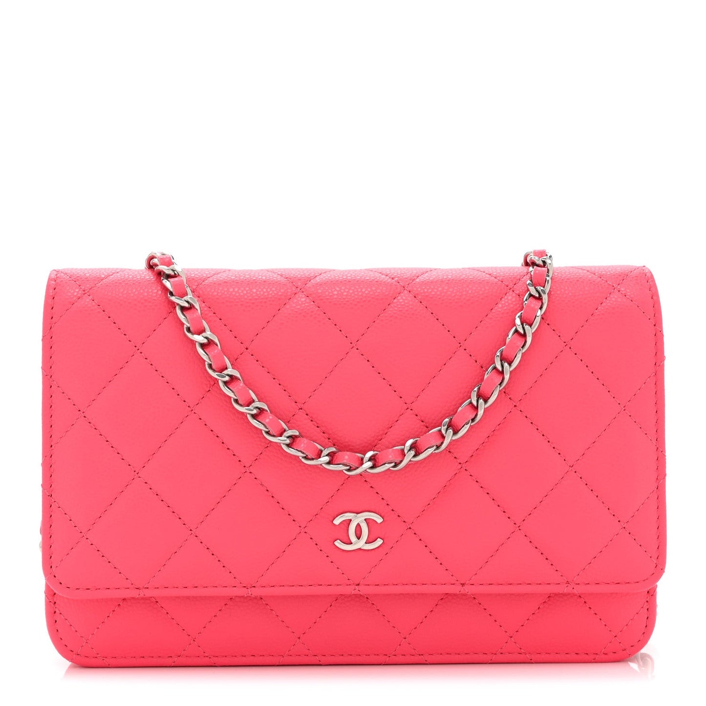 Caviar Quilted Wallet on Chain WOC Dark Pink