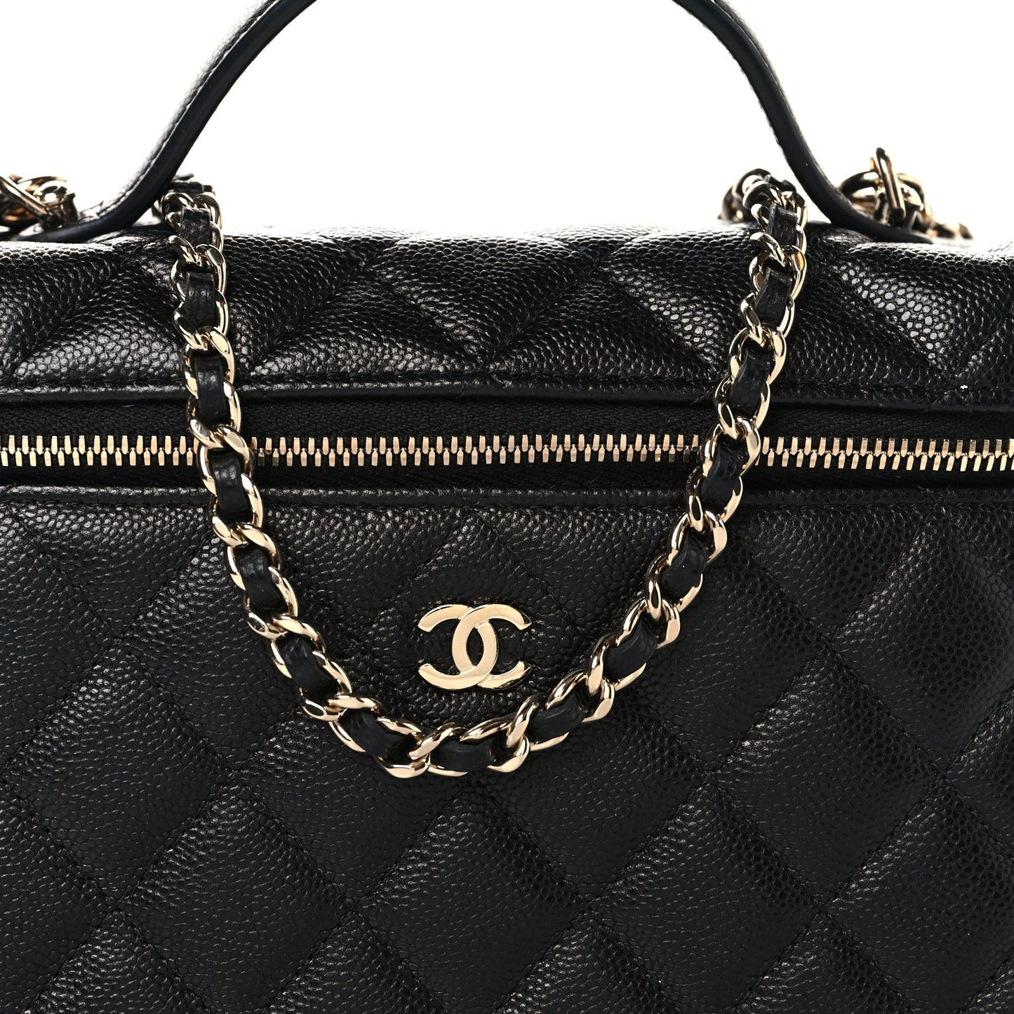 Caviar Quilted Top Handle Slim Vanity With Chain Black