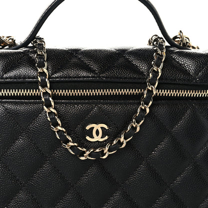 Caviar Quilted Top Handle Slim Vanity With Chain Black