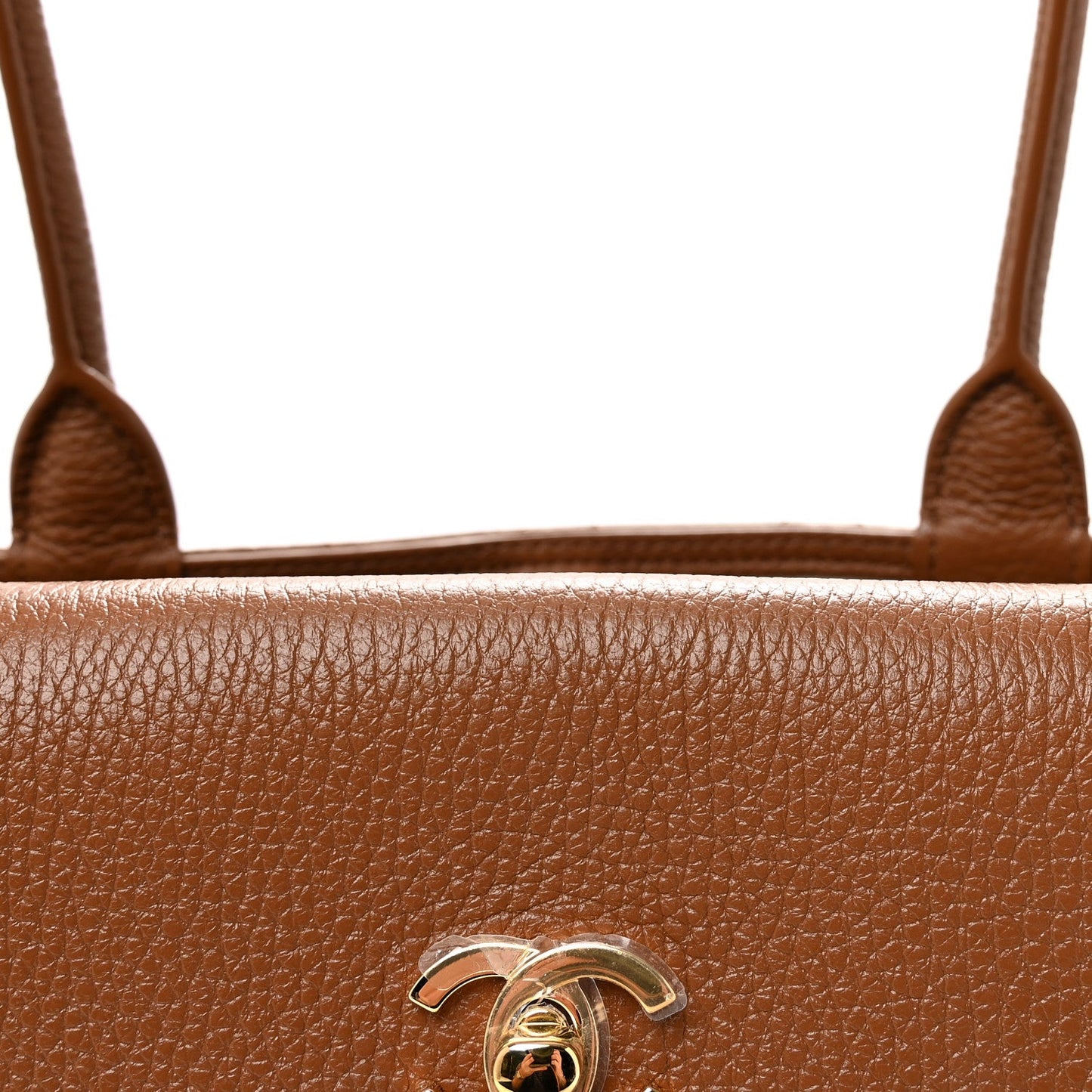 Grained Calfskin Stitched Urban Essentials Small Shopping Bag Camel