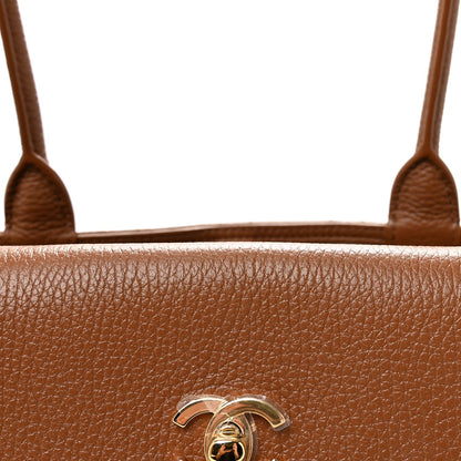 Grained Calfskin Stitched Urban Essentials Small Shopping Bag Camel