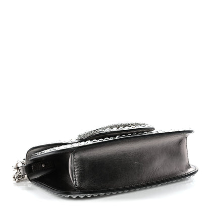 Crystal Suede Enamel Vlogo Small Loco Shoulder Bag Silver