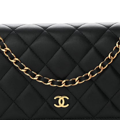 Lambskin Quilted Wallet On Chain WOC Black
