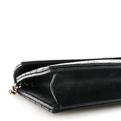 Grain De Poudre Matelasse Chevron Monogram Envelope Chain Wallet Black