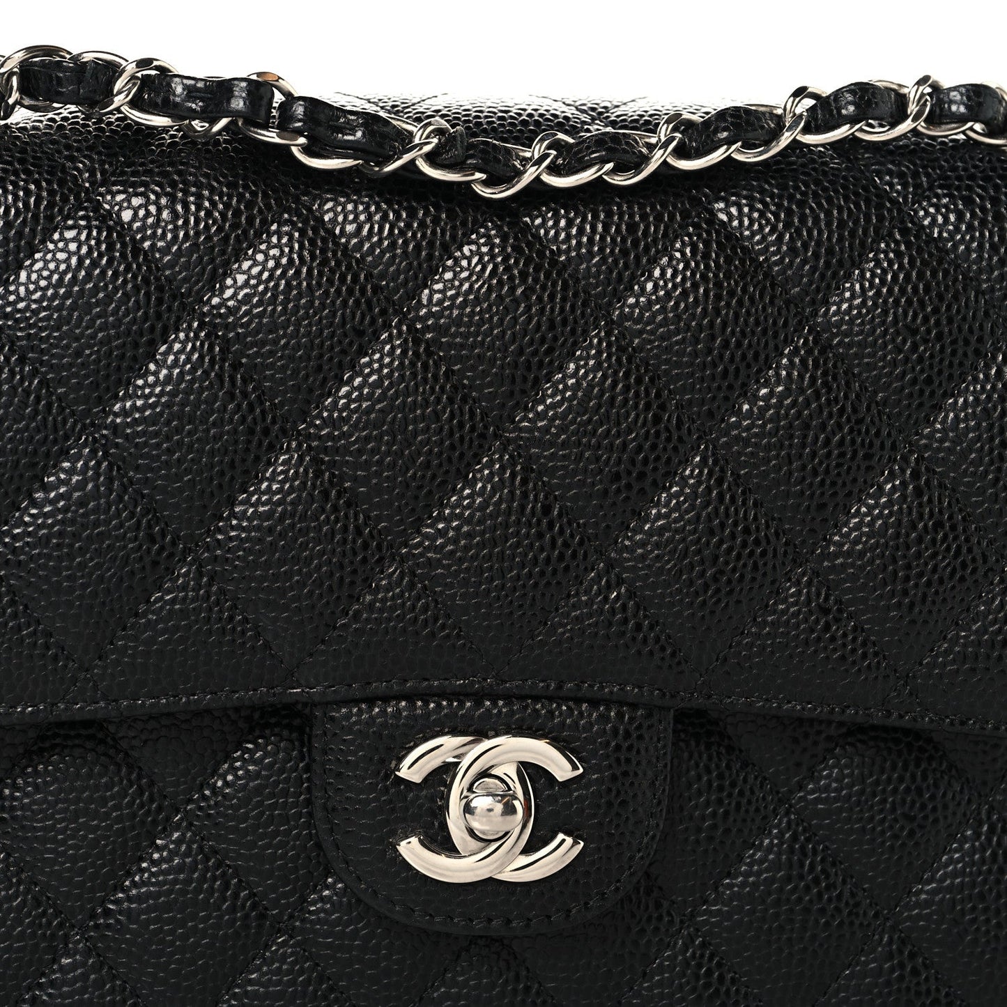 Caviar Quilted Medium Double Flap Black