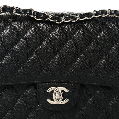 Caviar Quilted Medium Double Flap Black