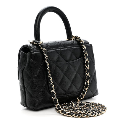 Caviar Quilted Coco Handle Clutch With Chain Black