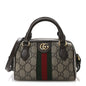 GG Supreme Monogram Textured Dollar Calfskin Web Super Mini Ophidia Top Handle Bowler Bag Beige Ebony New Acero