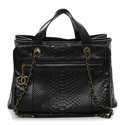 Snakeskin Glazed Calfskin Quilted Urban Mix Tote Black