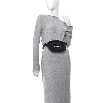 Sport Nylon Logo Embroidered Wheel Belt Bag Black White