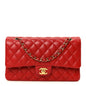 Lambskin Quilted Medium Double Flap Red