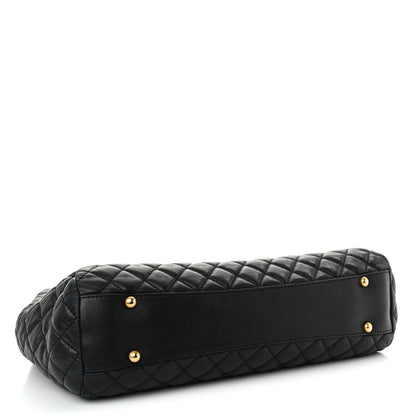 Lambskin Quilted Large Fluffy CC Shopping Tote Black