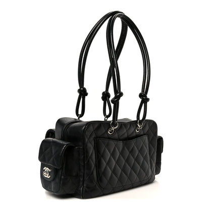 Calfskin Quilted Small Cambon Multipocket Reporter Black White