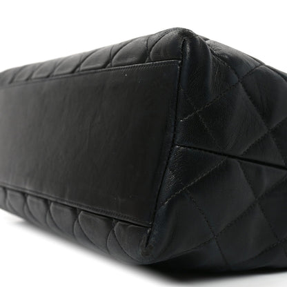 Lambskin Quilted Small Shopping Tote Black