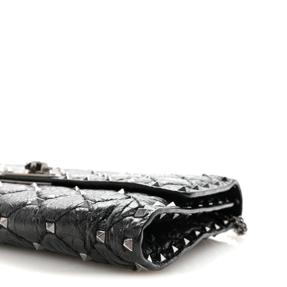 Craquele Nappa Rockstud Spike Wallet on Chain Black