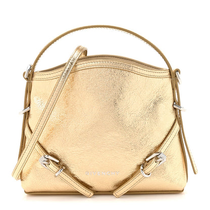 Metallic Tumbled Calfskin Nano Voyou Bag Golden Sand