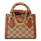 New Canvas Charisma Calfskin Crystal GG Monogram Mini Diana Tote Bag Camel Ebony