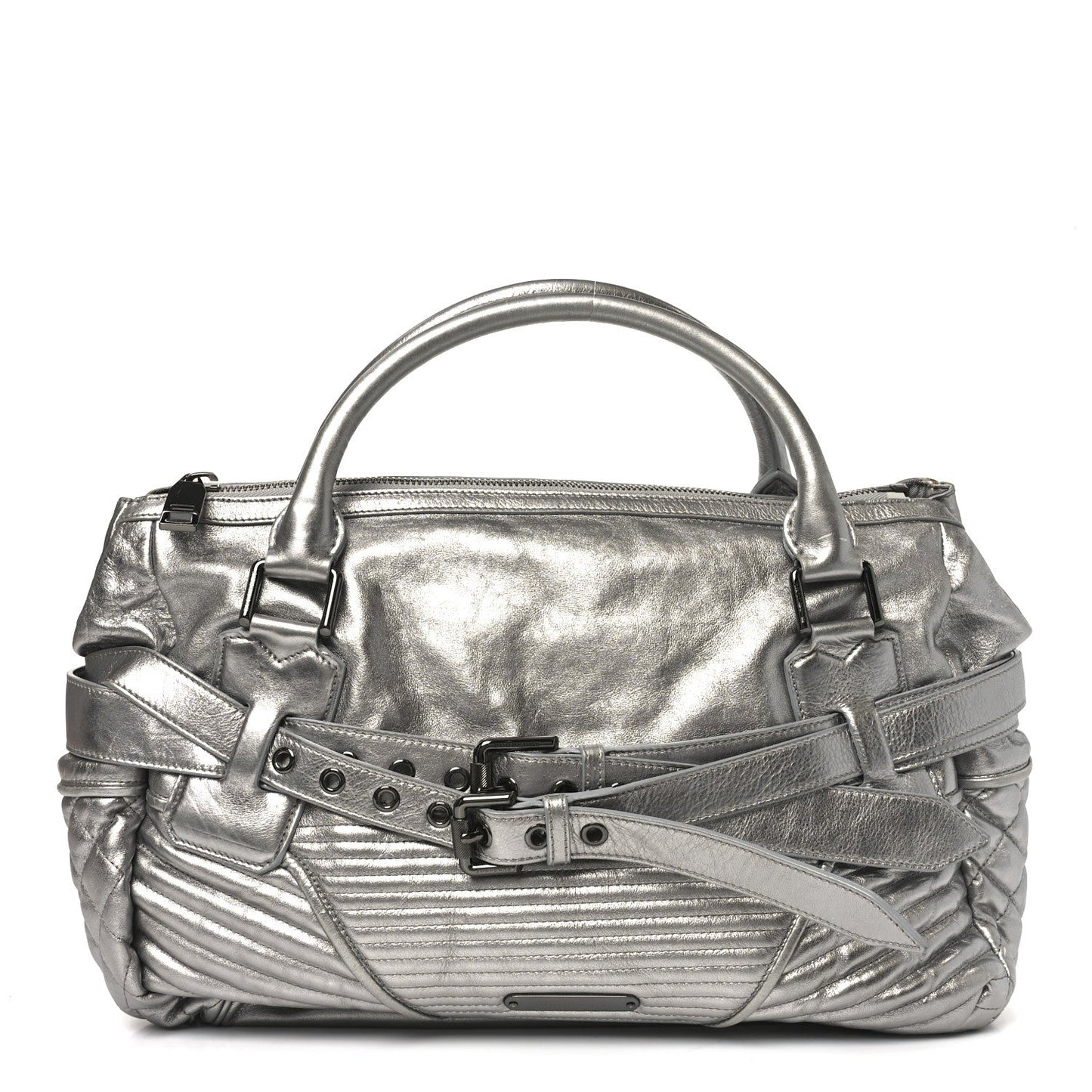 Metallic Calfskin Winnieford Satchel Silver