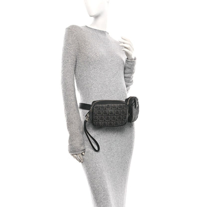 Gancini Monogram Calfskin Multi-Pouch Travel Belt Bag Black Grey