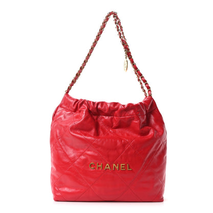 Shiny Calfskin Quilted Small Chanel 22 Red