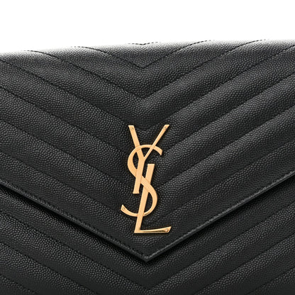 Grain De Poudre Matelasse Chevron Monogram Envelope Clutch Black