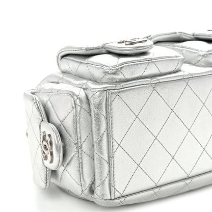 Metallic Lambskin Quilted Trendy Pockets Hobo Silver