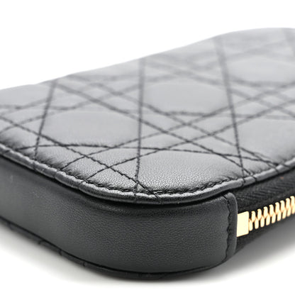 Lambskin Cannage Lady Dior Phone Holder Black