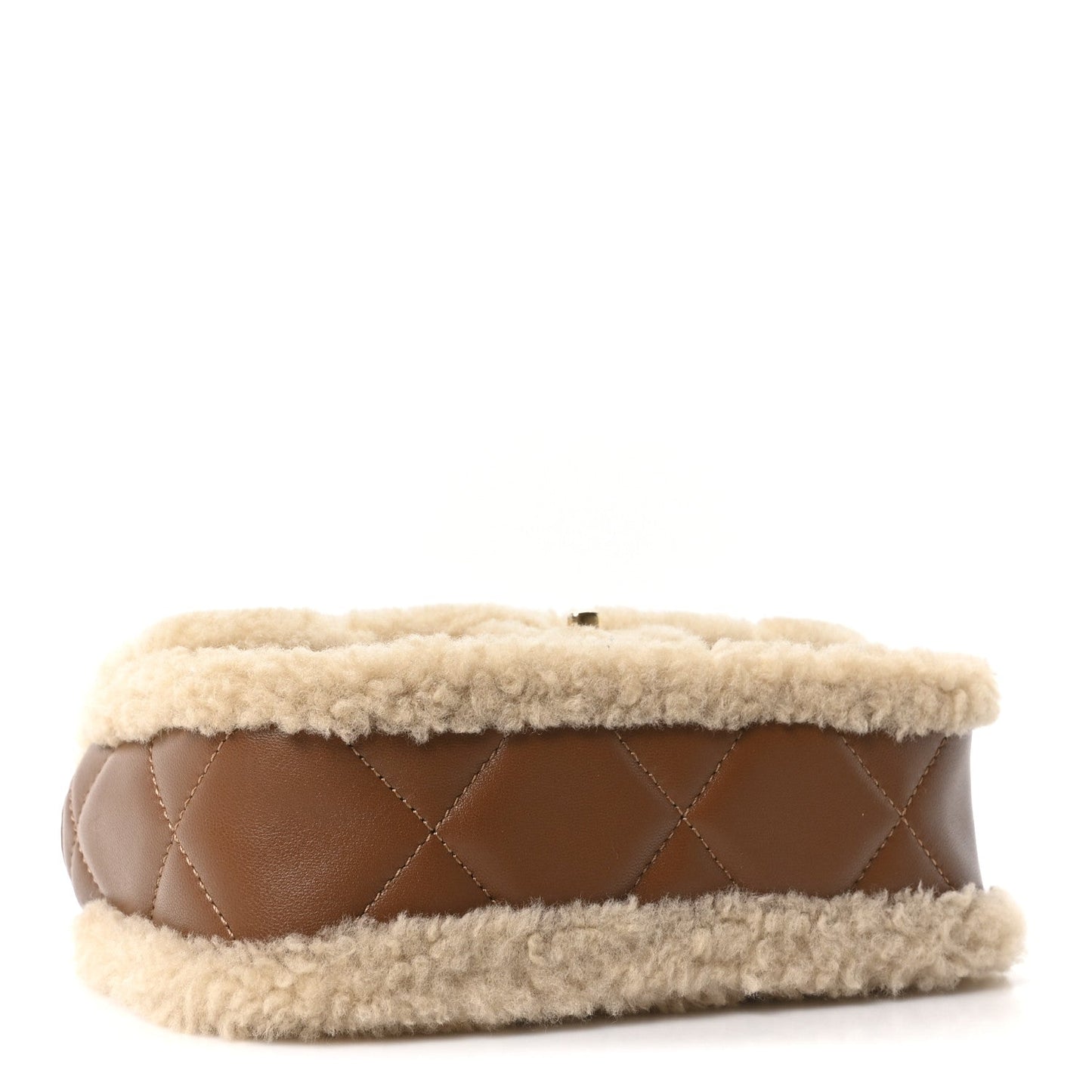 Shearling Lambskin Quilted Mini Furry Coco Flap Beige Dark Brown