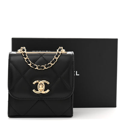 Lambskin Quilted Mini Trendy CC Chain Wallet Black