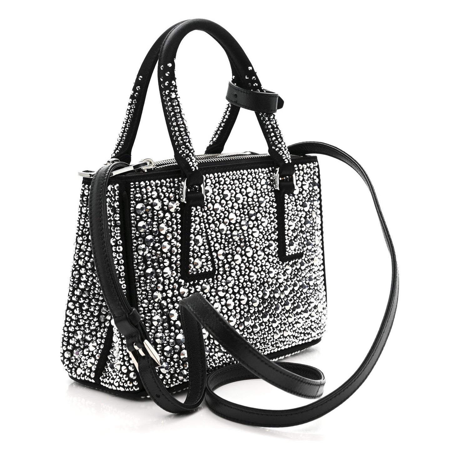 Satin Crystal Mini Galleria Double Zip Tote Metal