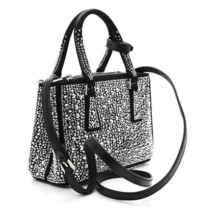 Satin Crystal Mini Galleria Double Zip Tote Metal