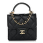 Lambskin Quilted Top Handle Flap Clutch With Chain Black