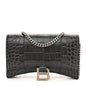 Shiny Calfskin Crocodile Embossed Hourglass Chain Bag Gris