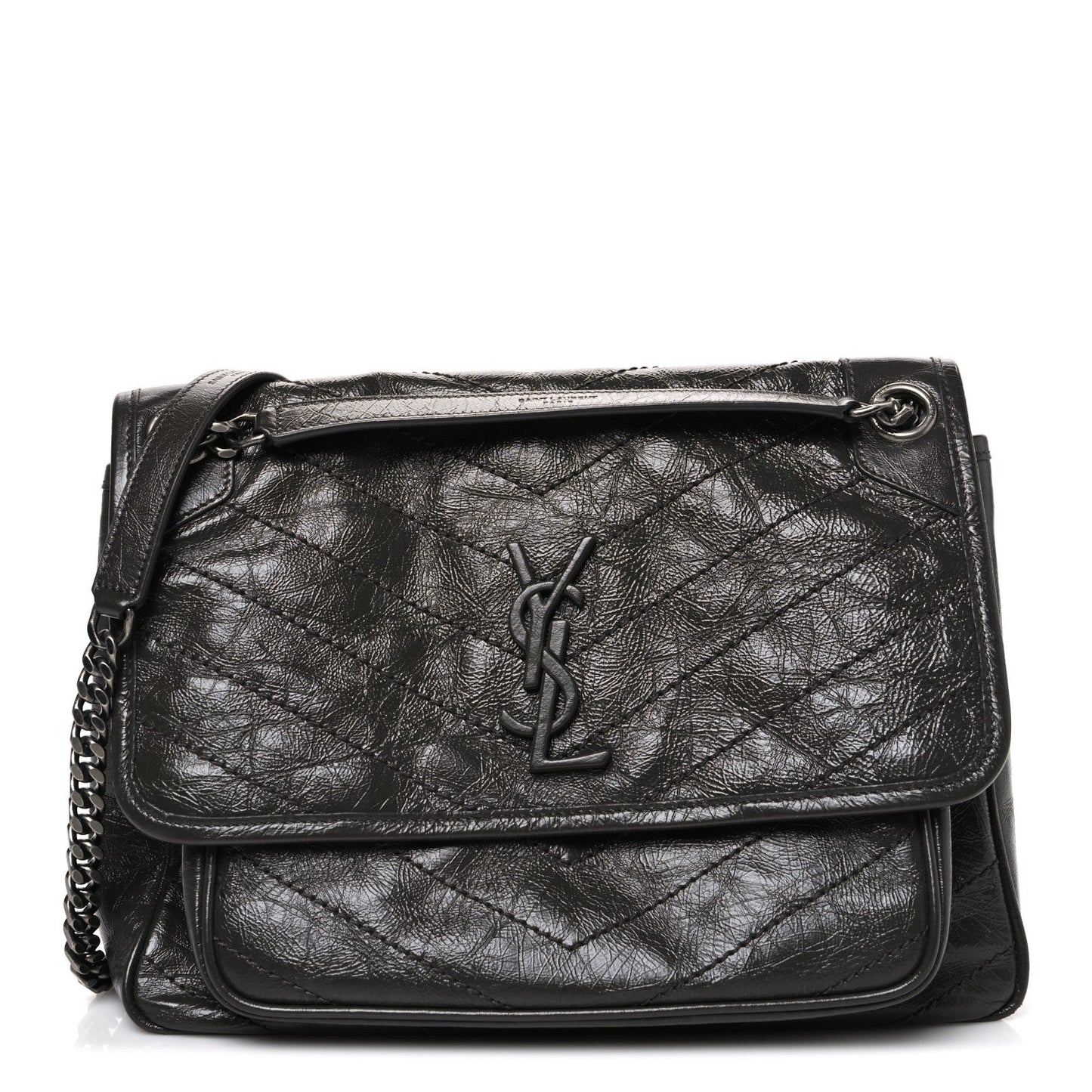 Crinkled Calfskin Matelasse Monogram Medium Niki Chain Satchel Storm