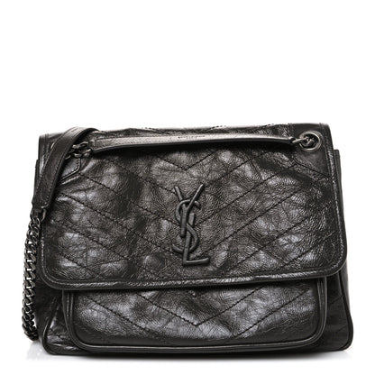 Crinkled Calfskin Matelasse Monogram Medium Niki Chain Satchel Storm